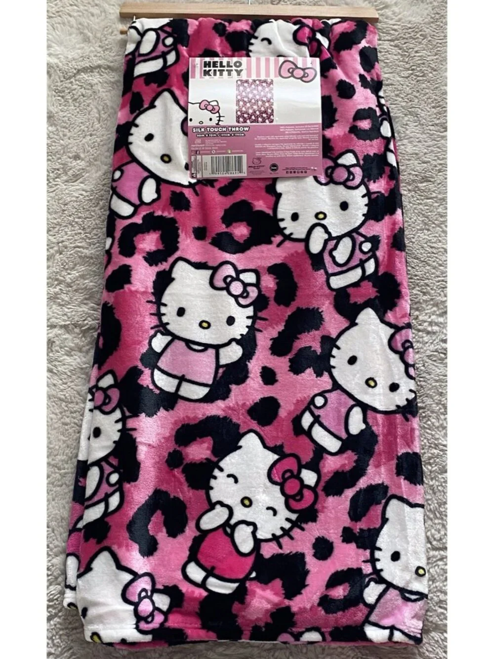 Hello Kitty Pink Leopard Cheetah Print Soft Throw Blanket 50in x 70in Viral NEW
